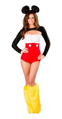 Ropa De Mujer Mickey Mouse Disfraz De Animal Uniforme Conjunto De Cosplay Body Envuelto En El Pecho De 4 Piezas Diadema Leggings Amarillo Blanco Rojo 