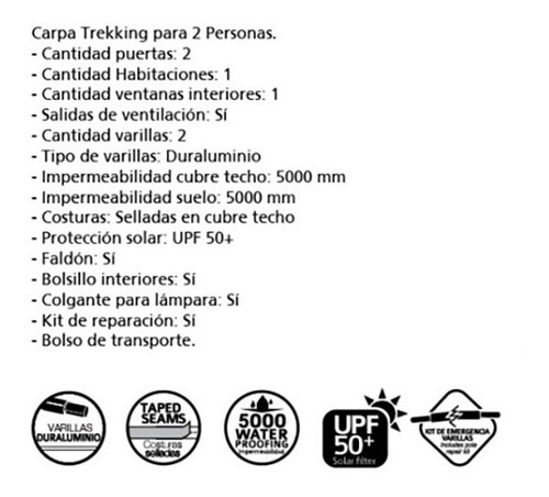 Carpa Trekking Doite Volcano 2 Personas 5000mm Upf50+