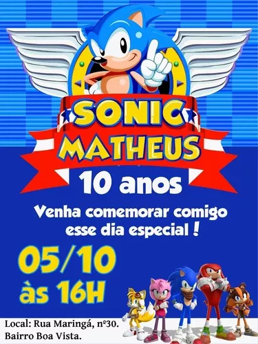 Um Modelo De Convite Do Sonic Pronto Para Preencher Com As  Festas de  aniversário do sonic, Aniversário do sonic, Convite aniversario infantil