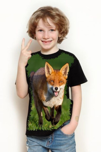 Camisa, Camiseta Criança 5%off Raposa Red Fox Animais Top