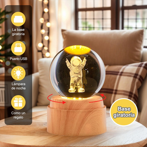 Lampara De Noche Led 3d Galaxia Bola Cristal Base Giratoria Astronauta