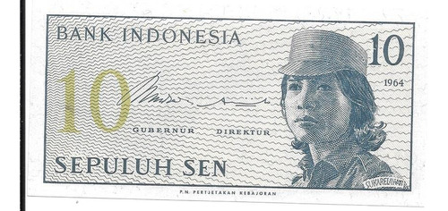 Liquido Billete De Indonesia.  10 Sen 1964 Unc