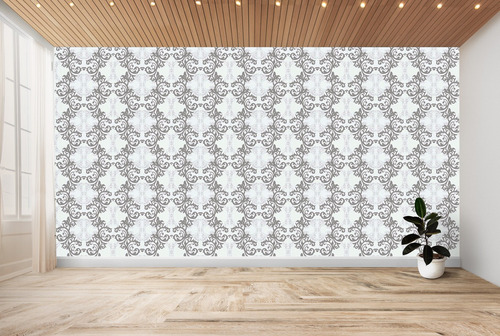 Imagen 2 de 3 de Papel Tapiz Gris Con Blanco Diseño Damascos Modernos