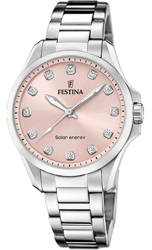 Reloj Festina F20654.2 Para Mujer Analogico Cuarzo Color de la malla Plateado Color del bisel Plateado Color del fondo Rosa claro