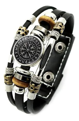 Pulsera Brazalete Brujula Vegvisir Valknut Vikingo Runa Cuer Diámetro 18 Cm Largo 18 Cm