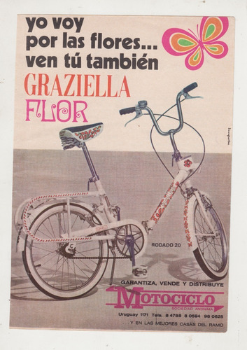 1972 Publicidad Vintage De Bicicleta Graziella Flor Uruguay