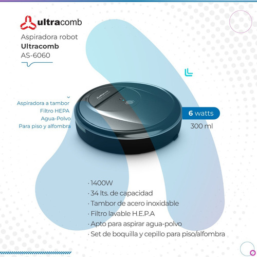 Imagen 2 de 9 de Aspiradora Ultracomb Robot 300 Ml 6w As-6060