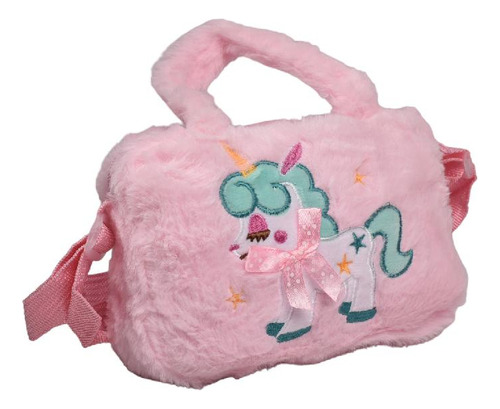 Bolso Cartera De Niña En Peluche Unicornio Dim:17x12x4