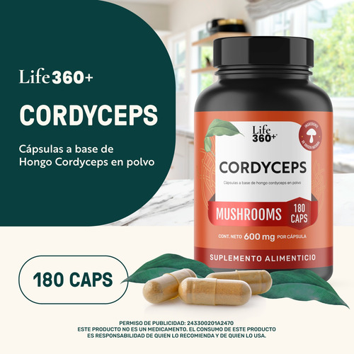 Cordyceps Mushrooms Life 360+ 180 Cápsulas Hongo Cordyceps