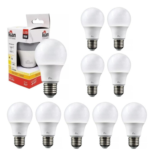 Kit 10 Lâmpadas Led 9w 3000k Branco Quente Biv Amarela Kian Cor da luz Branco-quente