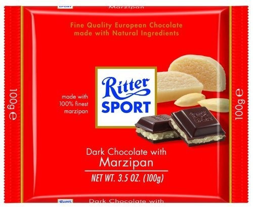 Bares Ritter Sport, Chocolate Oscuro Con Mazapán, 3,5 Onzas 