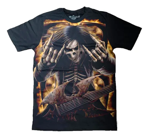 Camisa Masculina Skull Rock Guitarra Violao Camiseta Caveira