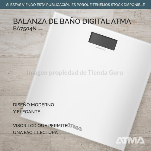 Imagen 2 de 5 de Balanza Baño Digital Atma Ba7504 Vidrio Templado Hasta 150kg