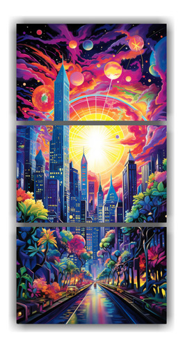 60x120cm Tríptico Lisa Frank Movimiento Dormitorio Flores