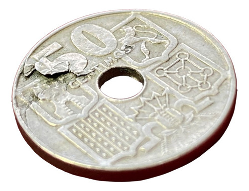 Moneda 50 Céntimos España 1949 Rotura De Cuño Rara Km 777 (Usado)