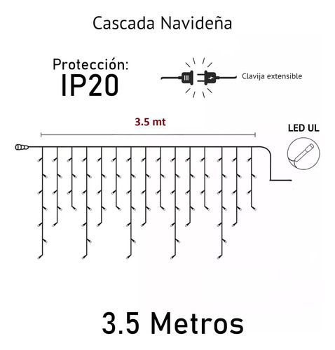 Serie De Luces Navideñas Led En Cascada 3.5m Decoración De Interiores Y Exteriores Ideal Para Árbol De Navidad, Ventanas Y Paredes Efecto Cascada, Ahorro Energético, Fácil Instalación Calida