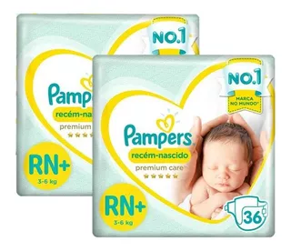 Kit 2 Fraldas Pampers Premium Care Rn C/ 36 Un 3 A 6 Kg