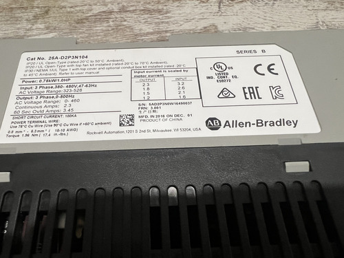 Power Flex 525 25a-d2p3n104 Allen Bradley 1hp (Usado)