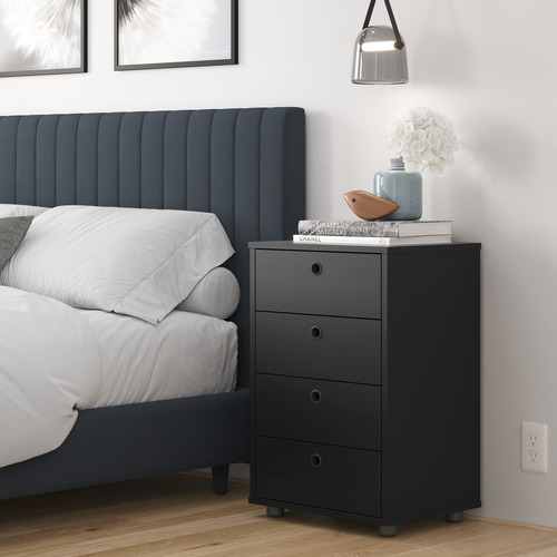 S.M. Online Mesa De Cabeceira Gaveteiro Classic Multiuso Acabamento Brilhante Cor Preto