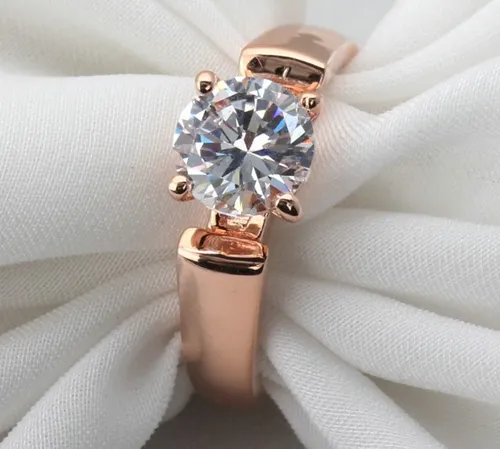 Anillo 14 K Oro Rosa Compromiso Y Cristal Swarovski Talla 8