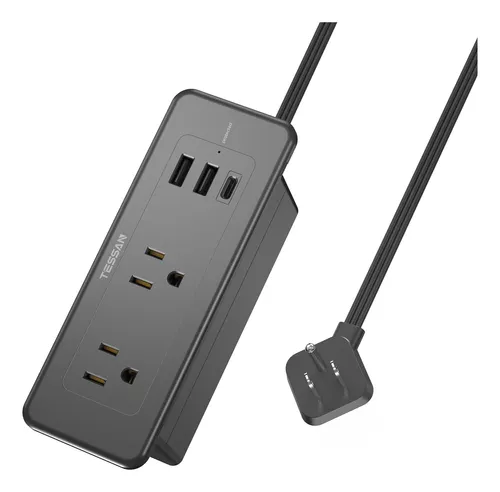 Regleta de alimentación empotrada con puertos USB, cable de extensión de  enchufe plano, escritorio de conferencias, toma de corriente, montaje