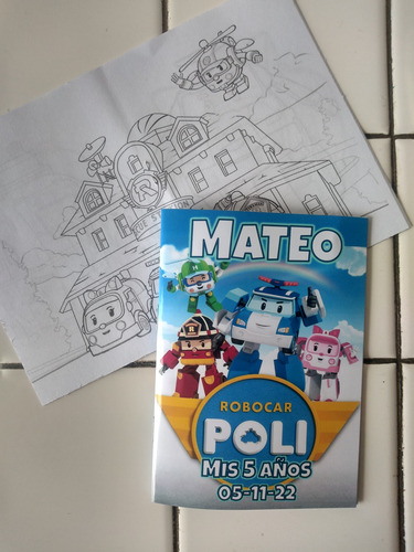 Souvenir Robocar Poli - 10 Bolsitas 10 Libritos Colorear