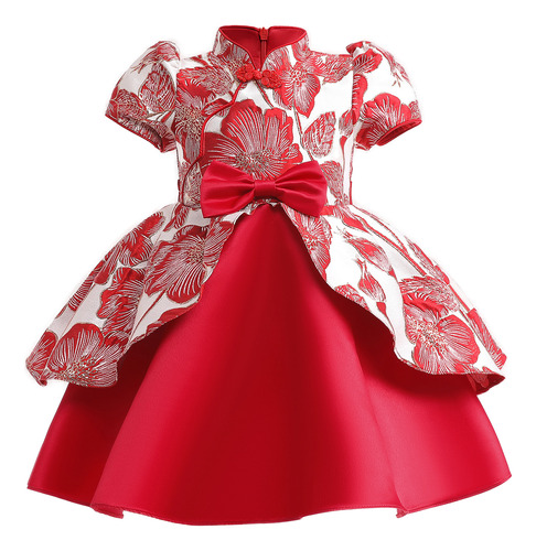 Chica Jacquard Roja Cheongsam Princess De Manga Corta Para B