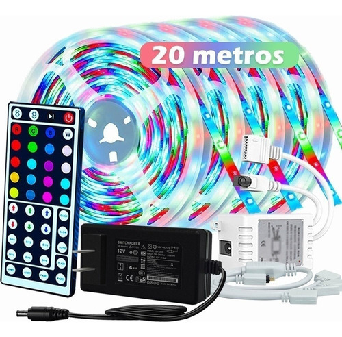 Tira Led Multicolor Luces Led Rgb 20m Control Decorar Cuarto