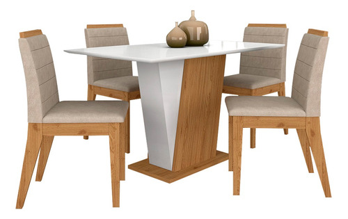 Mesa Com 4 Cadeiras Qatar 1,20 Cin/off/bege - M A Cor Cinamomo/off White/bege 03