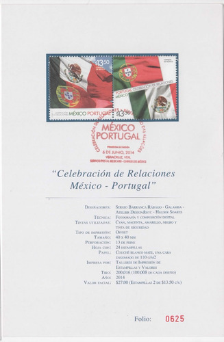 México Portugal R Diplomáticas Hoja Primer Día Emisión 2014