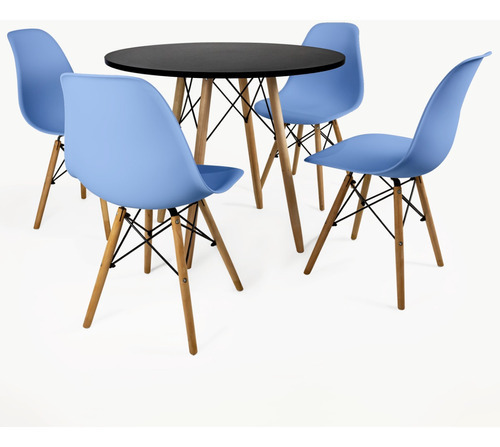 Conjunto Mesa Eiffel 90cm + 4 Cadeiras Eames Design Moderno Cor Da Tampa Azul-bali