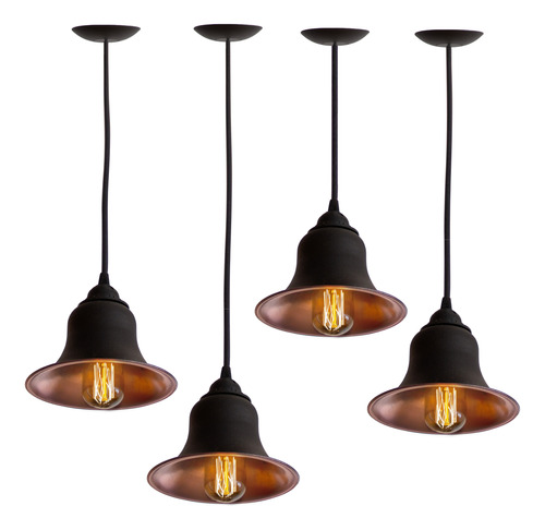 Lampara  Industrial Pantalla Color   Negro Y Cobre  Pack X 4