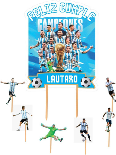 Adorno  Cake Topper Futbol Argentina Campeones Del Mundo 