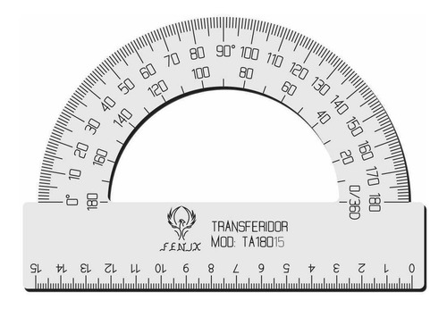 Transferidor Acrílico 180 15cm Transp Desenho Técnico Fenix