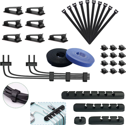 Kit Organizador Cables Velcro Clip Adhesivos Silicona Rollo