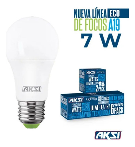 Foco Led Ahorrador 7w Luz Blanca Ecopack 6 Pzas A19 Aksi