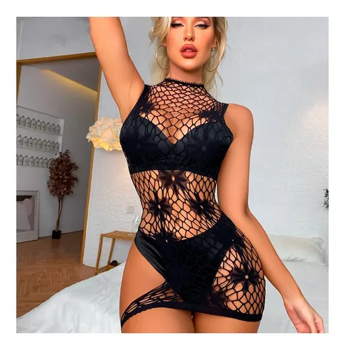 Conjunto Lencería Malla Babydoll Enterizo Mujer