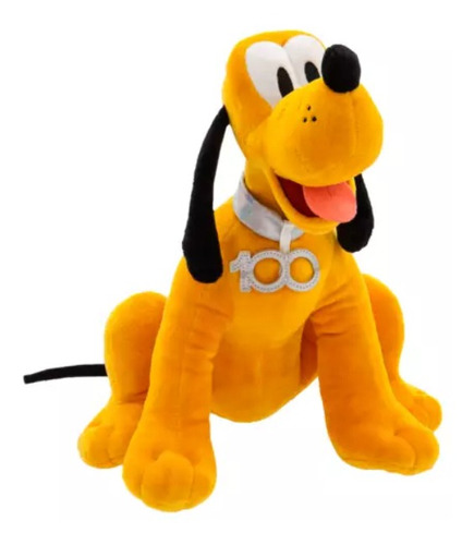 Peluche Pluto Disney100 Celebration Disney  naranja claro, negro y plateado tamaño pequeño