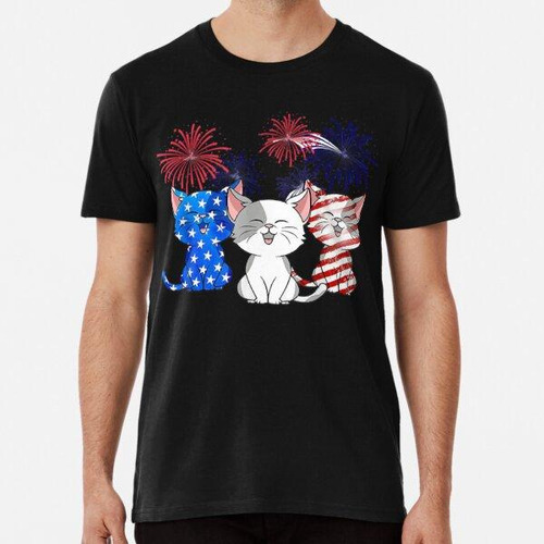 Remera Cat American Flag Colors Firework Camiseta Gato Algod