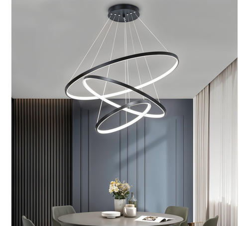C Lustre Design Moderno Led Pendente 3 Arcos Anéis Preto