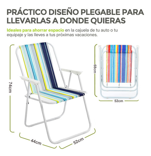 Silla Plegable Para Playa Portátil Con Reposabrazos 2 Pz, Con Asiento Y Respaldo De Lona,asientos Cómodos Con Resorte Gmdr