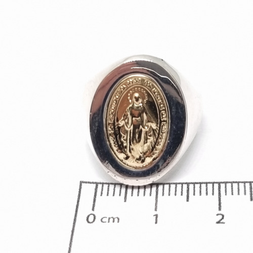 Imagen 5 de 8 de Anillo Plata Y Oro Medalla Milagrosa Ovalado