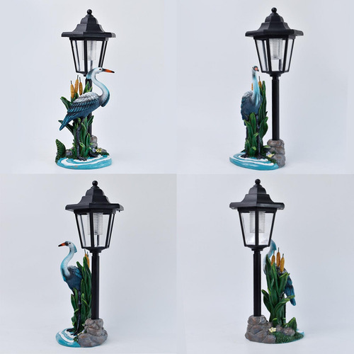 Crane Figurine Decorativa Con Colección De Linterna Azul