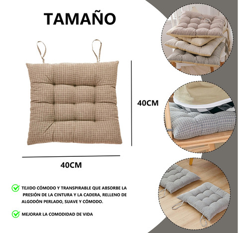 Cojín De Silla Suave Con Estampado De Cuadros 40x40cm Marrón Liso
