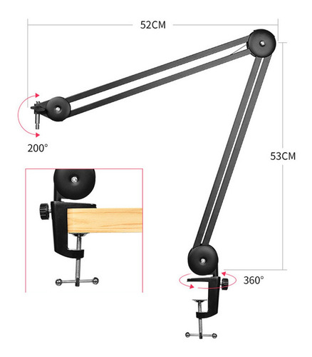 Imagen 6 de 10 de Soporte De Brazo Para Micrófono Heavy Duty 360° Ajustable Me