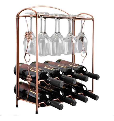 Organizador De Acero Para 8 Botellas Y 8 Copas De Vino 