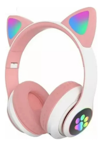 Auricular Bluetooth Infantil Oreja Luz Led Lector Micro Sd Color Rosa