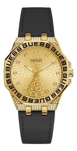 Reloj De Mujer Guess Correa Negra Esfera Champán En Tono Dor