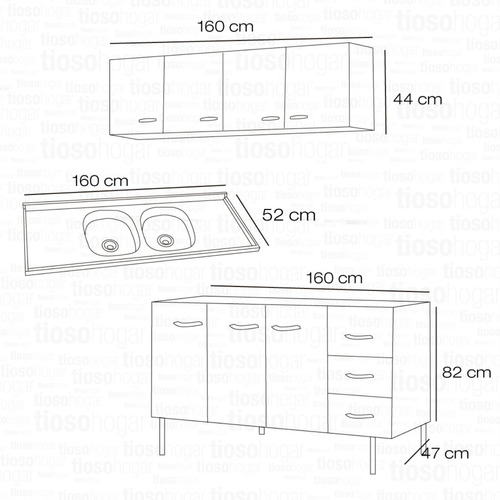 Imagen 6 de 9 de Combo Cocina 160 Bajo Mesada Alacena Mesada Acero Envio