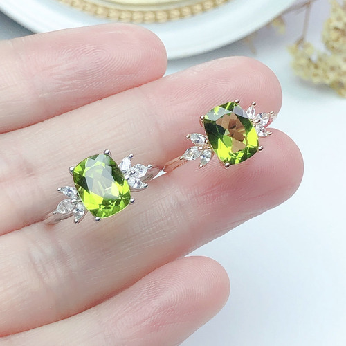 Anillo Ajustable Con Piedra De Olivo Para Mujer, Diseño Geom